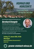 Veranstaltungsplakat "Hoimad und Horizonte" mit Bernhard Stengele